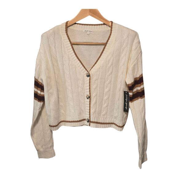 Derek Heart Preppy 90s Womens Cardigan Size Large White Cable Knit Academia NWT - Picture 1 of 12